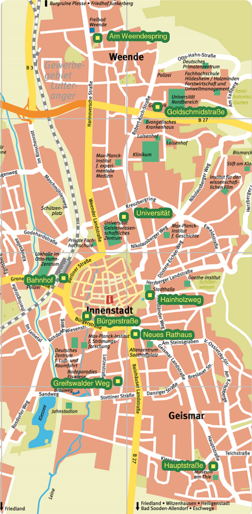 Grünes Auto Göttingen - Carsharing - Stationen und Autos - Stadtplan mit Stationen 2022